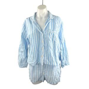 Striped Blue Cotton Pajama Set - Women